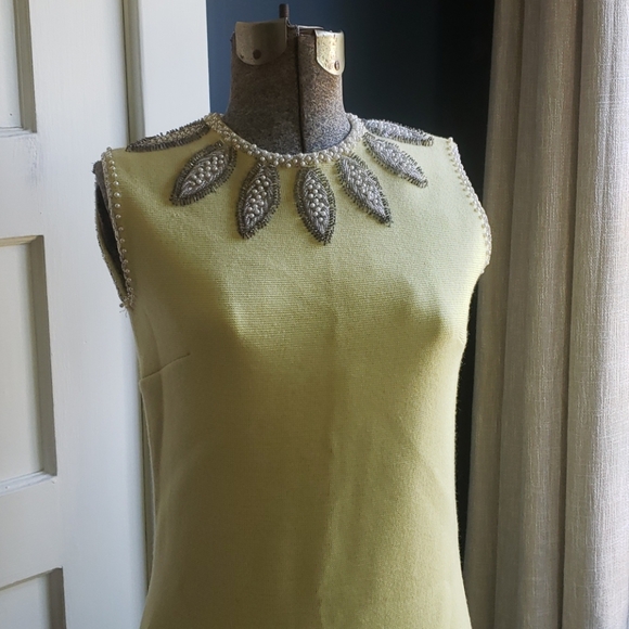 VTG Yellow Sweater Dress with Beading - Picture 1 of 8
